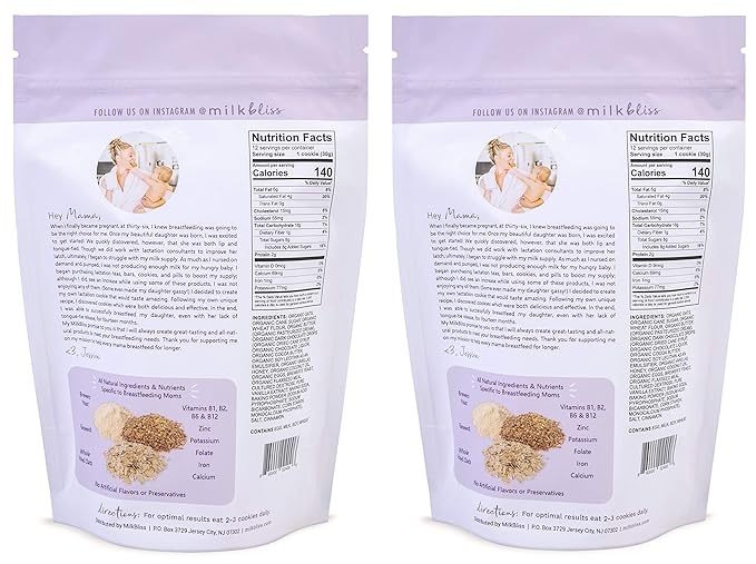 MilkBliss Soft Baked Lactation Cookies for Breastfeeding, All Natural and GMO Free Lactation Boosting Ingredients! Oats, Flaxseed, Brewers Yeast. 12 Count.