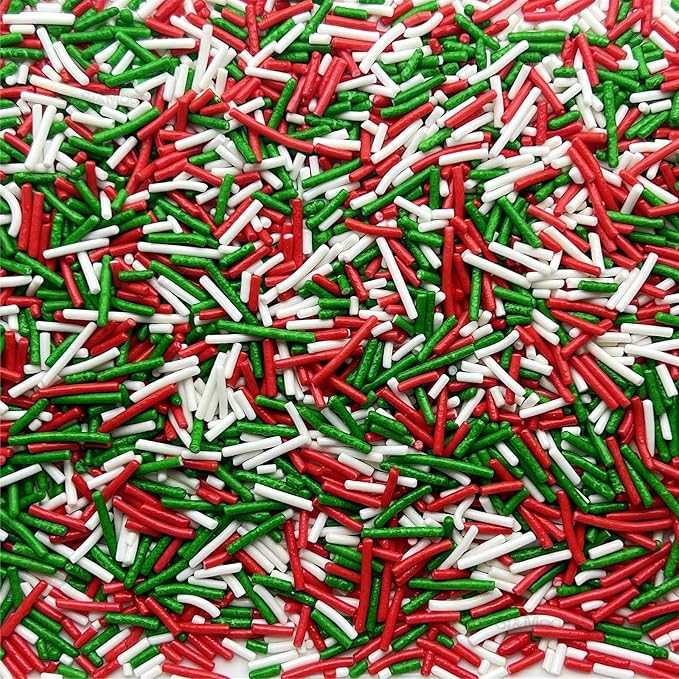 SE Si&Moos Red Green and White Jimmy Sprinkles for Cake Decorating Christmas Cookie Decorations Christmas Jimmy Sprinkles Edible Crunchy Jimmies for Topping Cupcakes, Cookies, Cakes, Cakes Pops 3 OZ