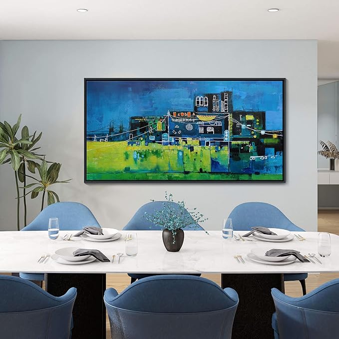 YDYSUNE Large Abstract Wall Art for Living Room,Office,Bedroom Navy Blue City Canvas Wall Decor Cityscape Paintings for Bedroom Pictures,Modern Decoration Artwork for Walls 24횞48IN