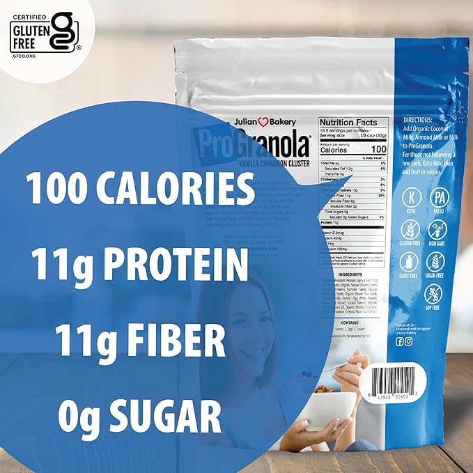 Julian Bakery ProGranola Cereal | Vanilla Cinnamon | 12g Protein | Paleo | 2 Net Carbs | Gluten-Free | Grain-Free | 2 Pack