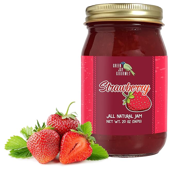 Green Jay Gourmet Strawberry Jam - All-Natural Fruit Jam with Strawberries & Lemon Juice - Vegan, Gluten-free Jam - Contains No Preservatives or Corn Syrup - Made in USA - 20 Ounces