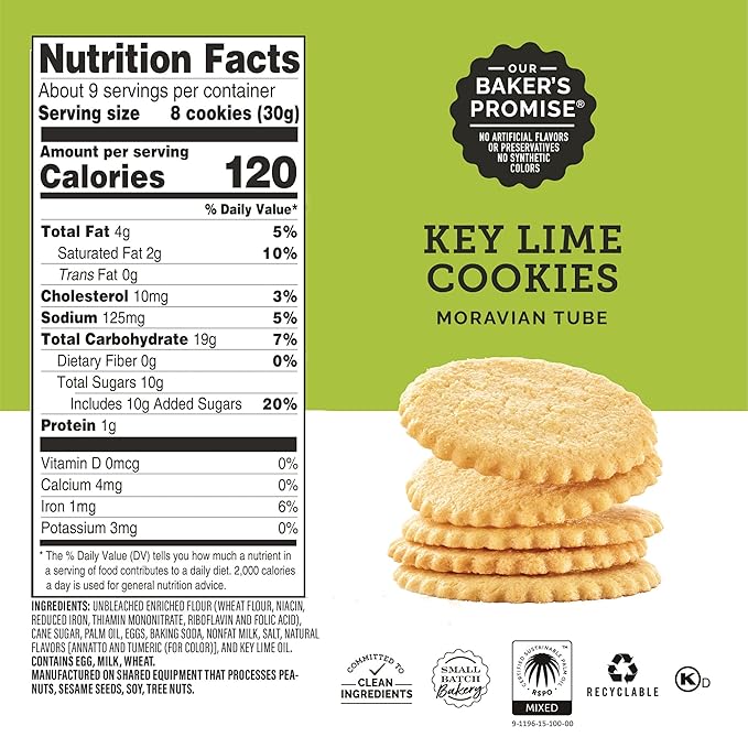 Dewey's Bakery Meyer Lemon & Key Lime Moravian Style Thin Cookies Variety Pack, Bakery Fresh with Real Simple Ingredients, Low Calorie Snack, No Artificial Flavors or Synthetic Colors, 9oz (Pack of 2)