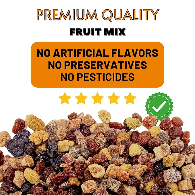 Fruit Mix, Organic, 5 Lbs, Berrilys, Dried Fruits, Diced Figs, Diced Apricots, White Mulberries, Sultanas, Sour Cherries, No Sugar Added, Trail Mix for Baking and Snacking