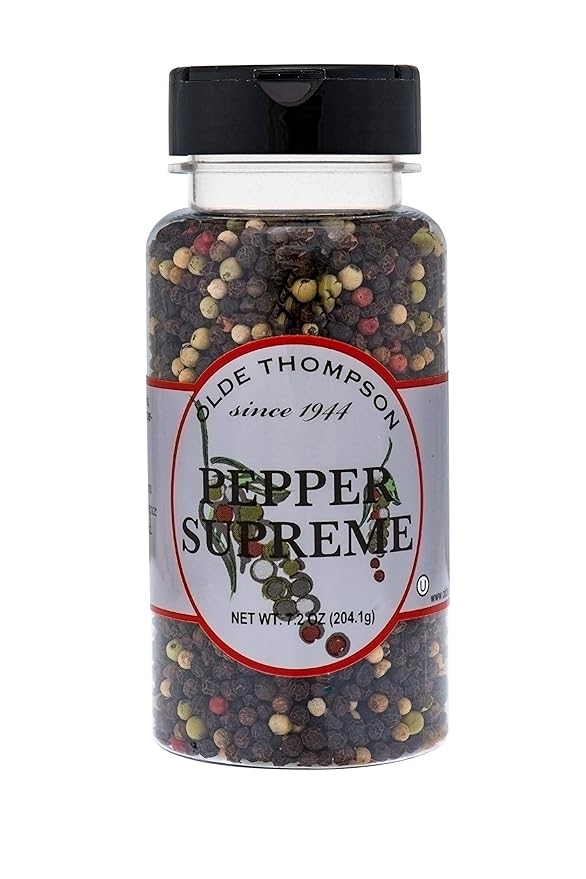 Olde Thompson Pepper Supreme, Whole Pepper Blend with White, Black, Pink, and Green Peppercorns, Refill for Pepper Grinders, 7.2 Ounce