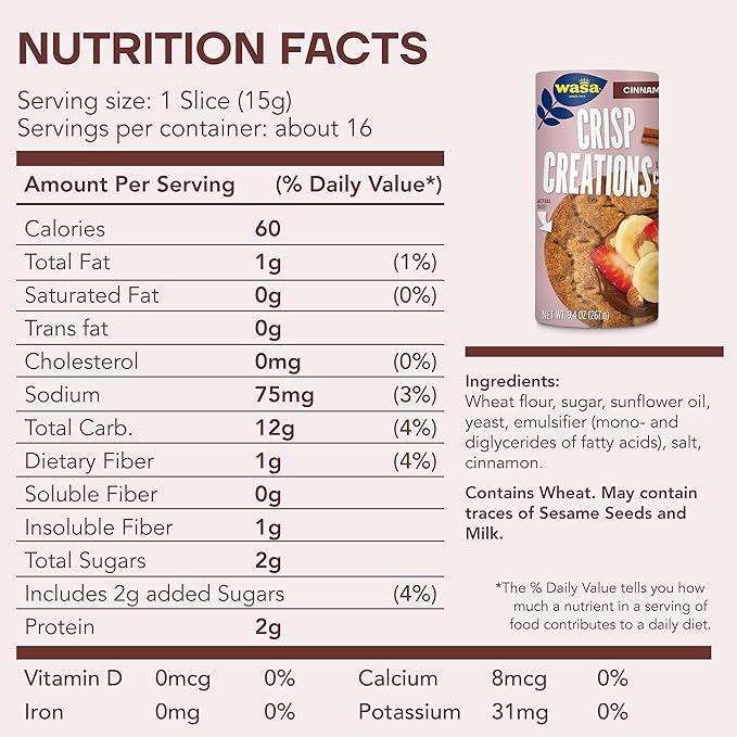 Wasa Cinnamon Crisp Creations, 9.4 oz. (Pack of 8), Large Round Toppable Crackers for Snacking and More, Wholesome Oven Baked Crackers With a Hearty Crunch