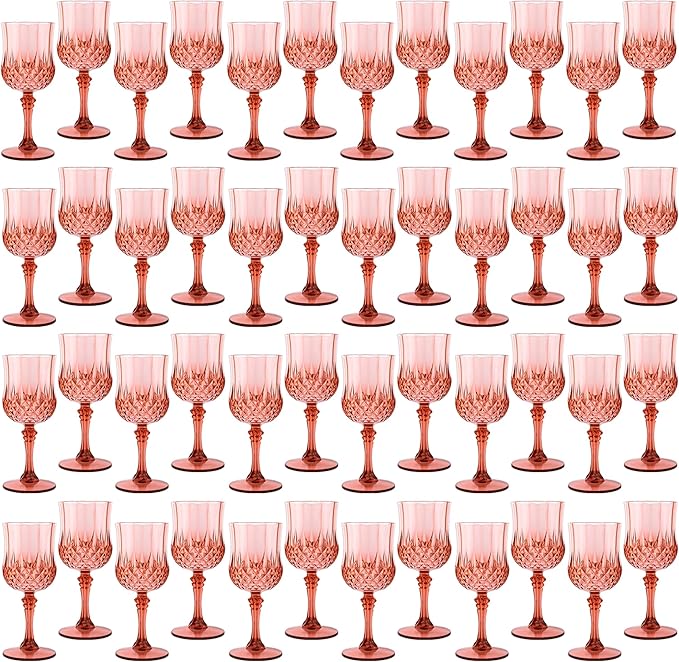 Plastic Wine Glasses,Plastic Goblets Vintage Style Cordial Drinking Glasses for Wedding Reception, Grand Event Party Supplies (48, Rose Gold)