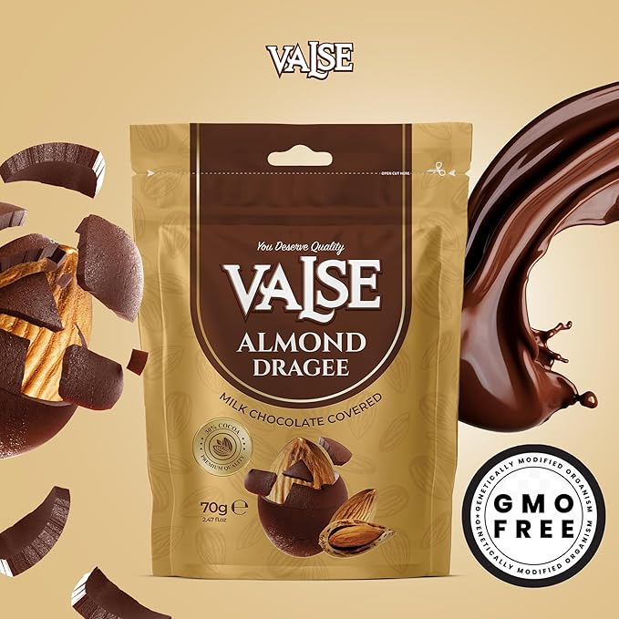 Chocolate Covered Almonds Dragee, Milk Chocolate Covered Freeze Dried Almonds Dragee, 2.47 oz Chocolate Covered Fruit, Chocolate Dipped Almonds Dragee (Mini, Almond)