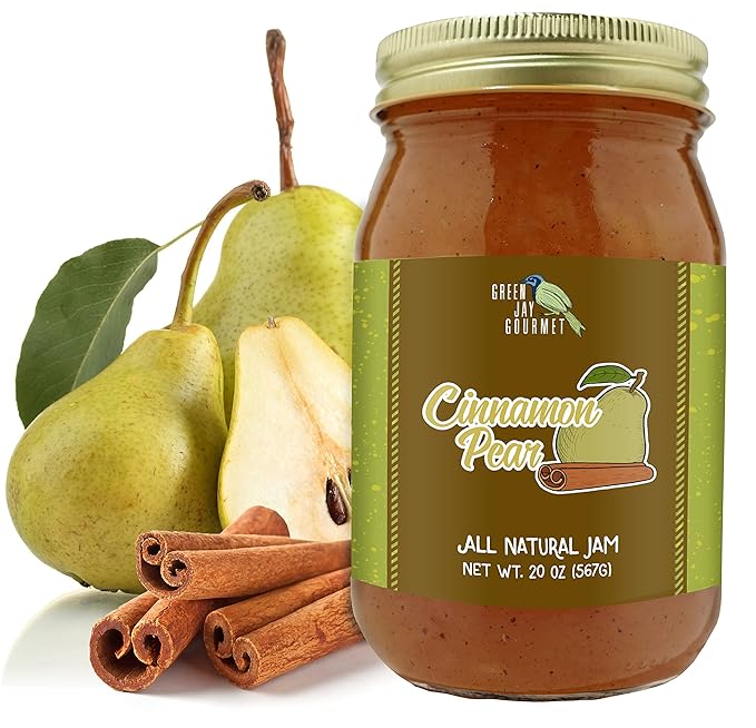 Green Jay Gourmet Cinnamon Pear Jam - All-Natural Fruit Jam with Pears & Cinnamon - Vegan, Gluten-free Jam - Contains No Preservatives or Corn Syrup - Made in USA - 20 Ounces
