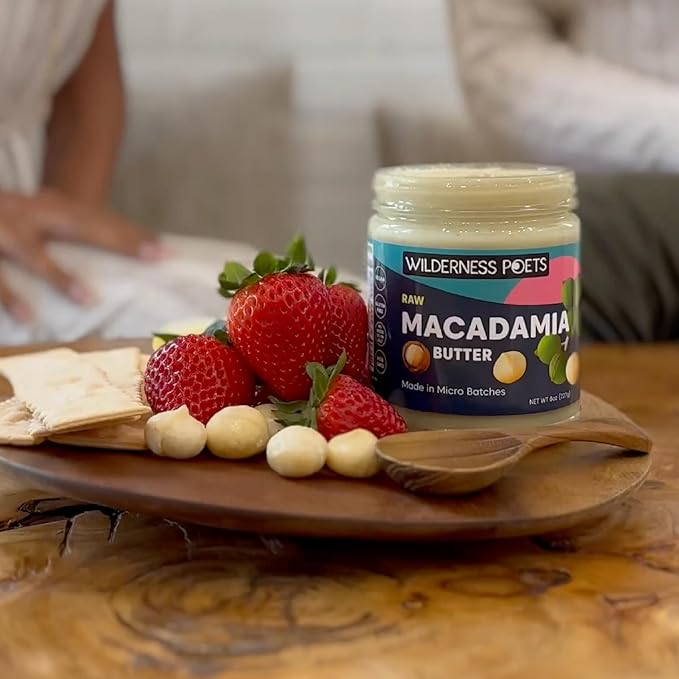 Wilderness Poets, Raw Macadamia Nut Butter - Vegan, No Salt (8 Ounce) - Glass Jar