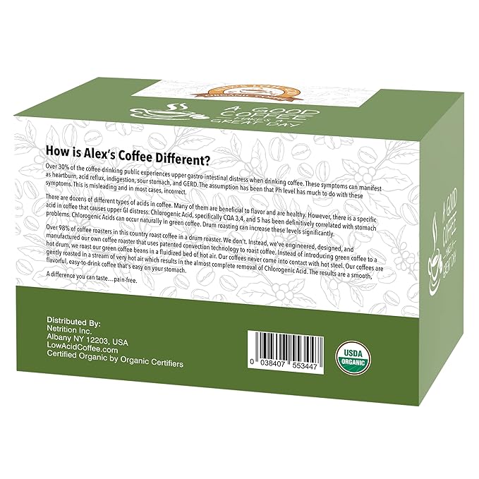 Alex's Low Acid Organic Coffee Single-Serve Pods (12-Pack) - Rise & Shine