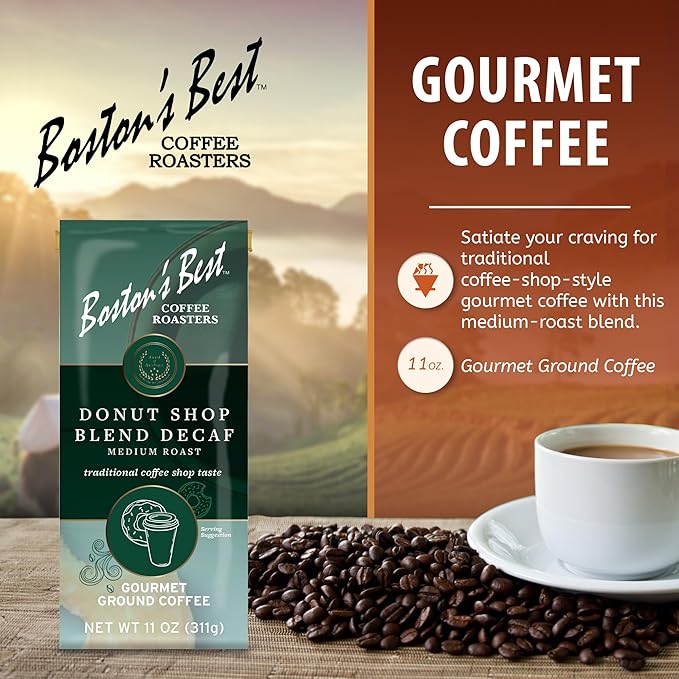 Boston???Best Coffee - Hearty Medium-Roast Donut Shop Decaf Gourmet Premium Ground Coffee, 11 oz. / 311 g Bag