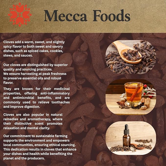 Whole Cloves 14 oz ??Premium Grade, Aromatic & Flavorful ??Resealable Bag for Freshness ??Perfect for Cooking, Baking, Pickling, Teas & DIY Home Remedies ??Bulk Spices by Mecca Foods