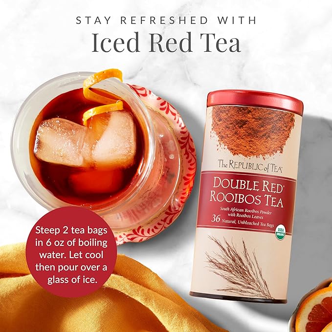 The Republic of Tea ??Organic Double Red Rooibos, Naturally Caffeine-Free Rooibos Powder and Leaves, Steeps 250 Cups