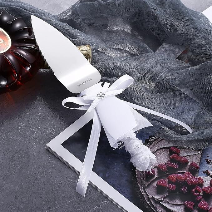 TANG SONG Rustic Wedding Cake Knife and Serving Set Bride & Groom Feature Wedding Cake Knife & Server Set (Set of 2)