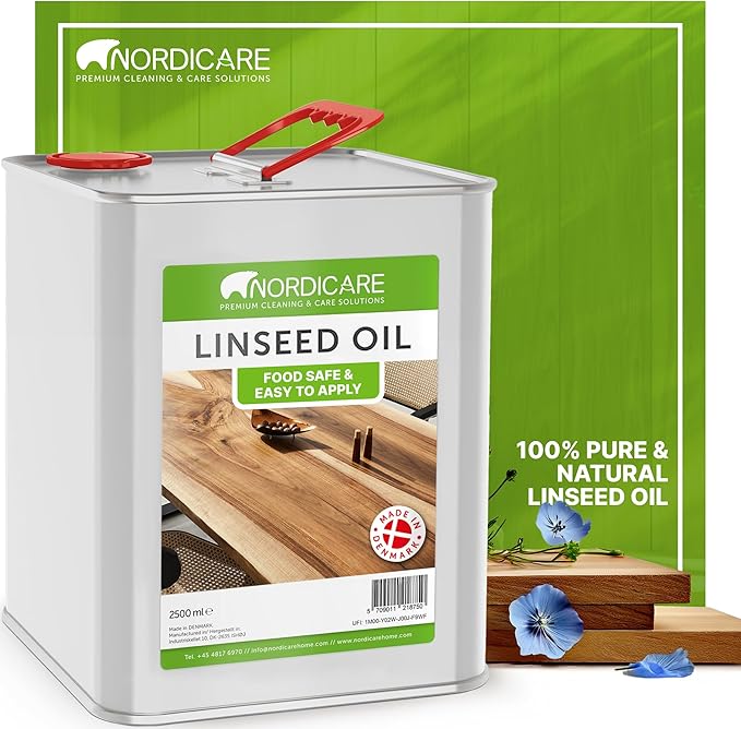 Nordicare 100% Pure & Natural Linseed Oil - Food-Safe for Wood Furniture - Enhances Original Wood Structure - Made in Denmark 84.5oz