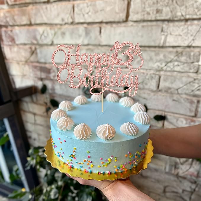 1 Pack Happy 13th Birthday Cake Topper Glitter Number 13 Thirteen Years Old Birthday Cake Pick Decoration for 13th Birthday Celebrating Anniversary Party Supplies Rose Gold