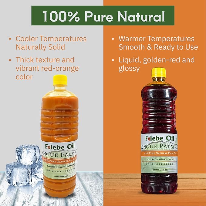 Folebe Oil 5L 100% Pure Natural Red Palm Oil ??Authentic Cameroonian Palm Oil for Cooking ??Cold-Pressed from Palm Pulp ??Rich in Nutrients, Carotenoids, Natural Vitamin E