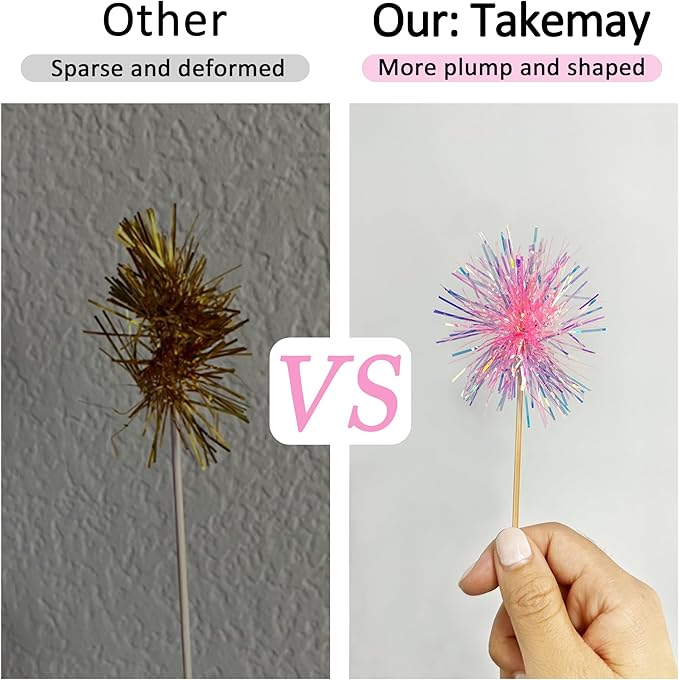 10PCS Foil Firework Cupcake Toppers, Takemay Happy Birthday Cake Toppers, Sparkle Tinsel Flower Drink Stirrers Cocktail Food Fruit Toothpicks for Party Birthday Wedding Ceremony