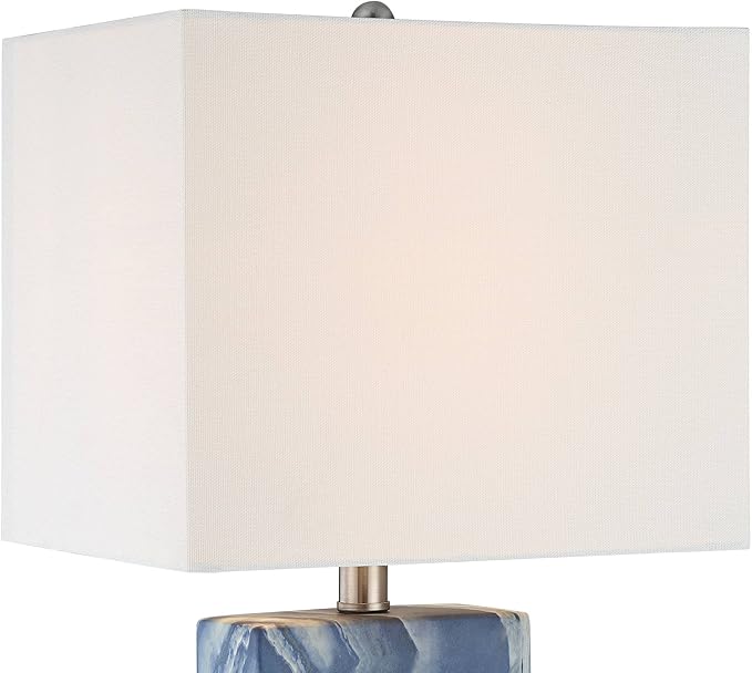 360 Lighting Connie Modern Table Lamps 25" Tall Set of 2 with USB Charging Ports Blue Faux Marble White Rectangular Shade for Bedroom Living Room House Desk Bedside Nightstand Office Family