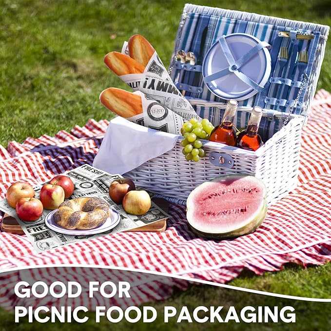 Seajan Wax Paper Food Wrap, 13 x 15.8 Inch, 200 Sheets, Grease Resistant, Waterproof, Newsprint Theme, Sandwich Wrapping Paper