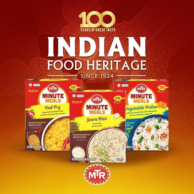 MTR Ready-To-Eat: Jeera Rice - Cumin Rice - Microwavable Rice Packs for Instant Meals - Delicious & Nutritious Rice Ready in Minutes - Suitable for Vegetarians with Natural Ingredients - (Pack of 6)
