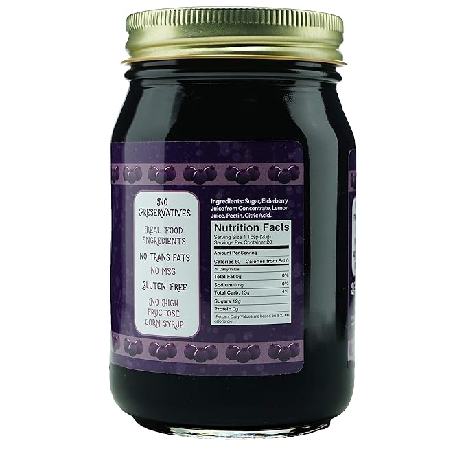 Green Jay Gourmet Elderberry Jelly – All-Natural Jam with Elderberries & Lemon Juice – Vegan, Gluten-free Jam - Contains No Preservatives or Corn Syrup – Made in USA Elderberry Jam – 2 x 20 Ounces