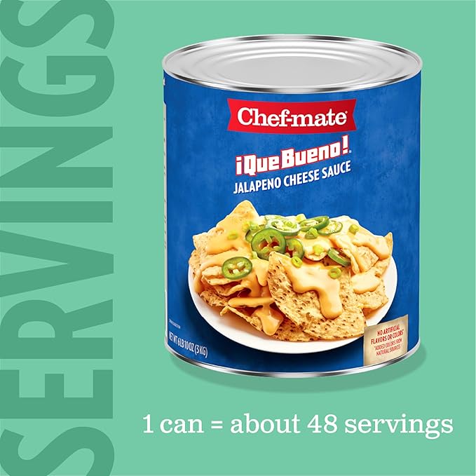 Chef-mate Que Bueno Spicy Nacho Cheese Sauce, Jalapeno Queso, Canned Food, (#10 Can Bulk)