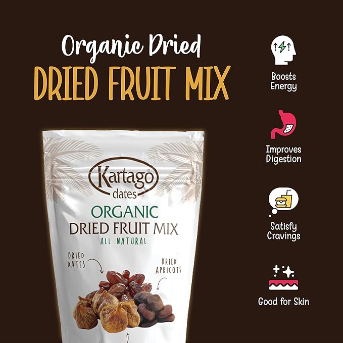 Organic Dried Fruit Mix (Dates, Apricots, Figs) - Vegan, Kosher, Gluten Free, No Added Sugar - Healthy Natural Snacks - 8oz (2-pack)