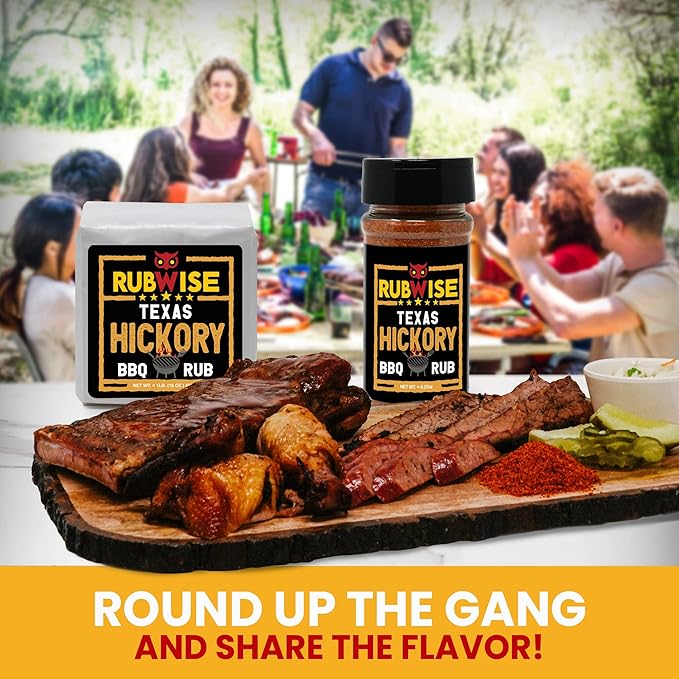 RubWise Texas Style BBQ Hickory Rub (1lb) No MSG | Meat Seasoning Spice & Dry Rub for Smoking and Grilling | Brisket Rub for Smoker, Chicken, Ribs, Pork | Smoke Powder Designed for Pellet Grill