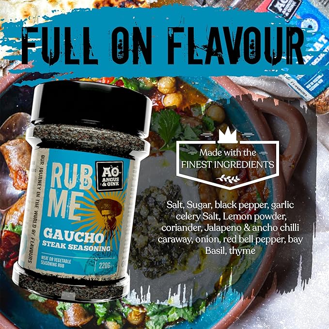 Angus & Oink | Rub Me BBQ Seasoning | Gaucho Flavour | Authentic Argentine Asado Experience | Perfect for Grilling Beef & Lamb | Gluten-Free | 200g