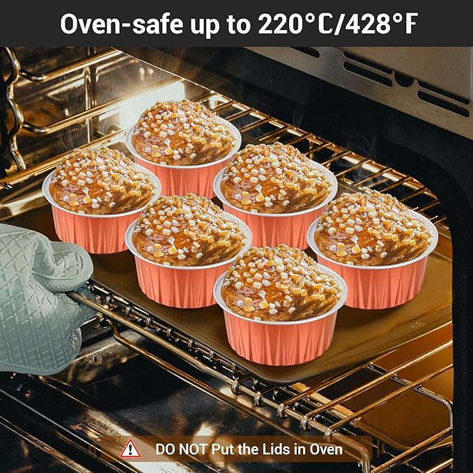 EUSOAR Cupcake Liners, 30pcs 5oz Aluminum Foil Loaf Pan with Lids Dessert Containers, Mini Disposable Dessert Cups Custard Flan Molds Muffin Liners Baking Creme Brulee Ramekins for Oven Baking-Orange