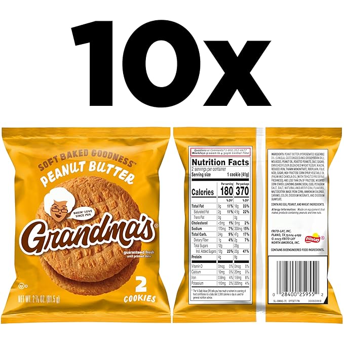 Grandma's Cookies, Peanut Butter, 2.5 Ounce (Pack of 10)