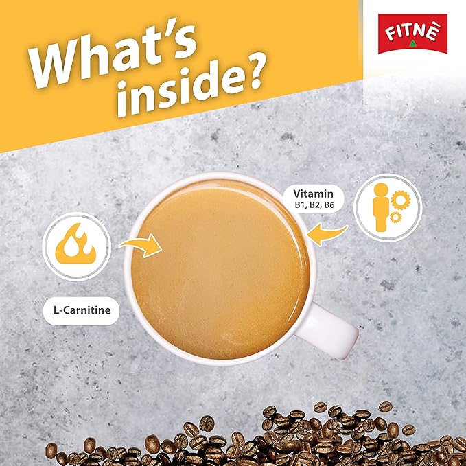FITNE Instant 3 In 1 Coffee Packets Mix With L-Carnitine For Workout Exercise Vitamin B1 B2 B6 Smooth Blend No Sugar Sucralose Sweetener, 10 Sticks