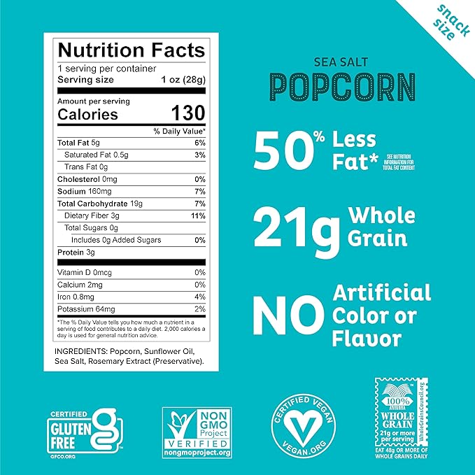 Mini Heirloom Popcorn by Pipcorn - Sea Salt,1oz 24pk - Healthy Snacks, Gluten Free Snacks, Snack Packs, Heirloom Corn, Salty Snacks