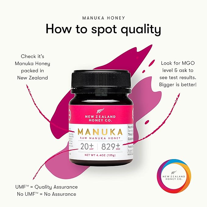 New Zealand Honey Co. Raw Manuka Honey UMF 20+ / MGO 829+ | UMF Certified | 4.4oz | Medical Grade Raw Honey