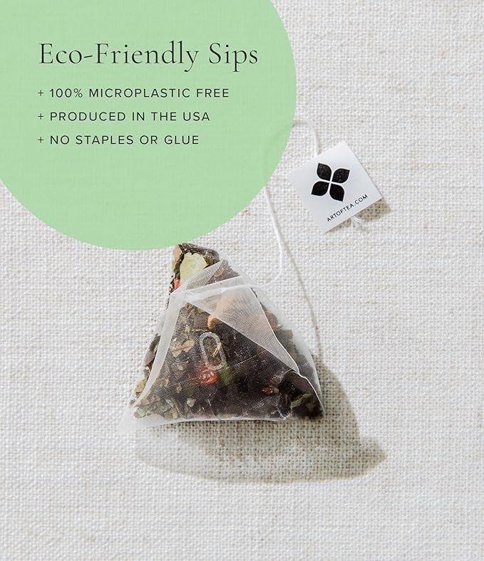 Art of Tea | Organic Mint Green Tea | 50 Count Eco Friendly Pyramid Tea Bag Sachets