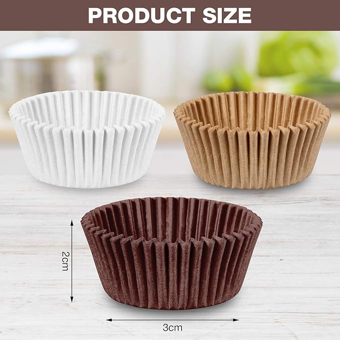 Zonon 1000 Counts Cupcake Liners for Baking Liners Paper Cupcake Wrappers Bulk Cup Cake Cases Muffin Baking Paper Cups for Candy Cooking(Brown White Nature,1.18 Inch-Mini Size)