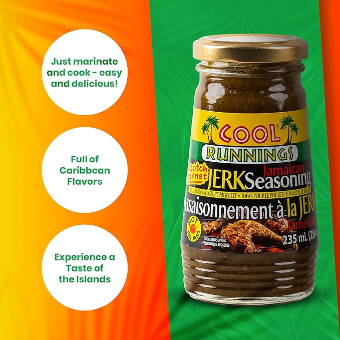 Cool Runnings Jerk Jamaican Seasoning Scotch Bonnet Sauce 284g - Authentic Jamaican Sauce Packed with Scotch Bonnet Peppers for Marinating, Grilling, and Cooking Chicken, Pork, and Fish, Perfect for Bold Caribbean Jerk Flavors