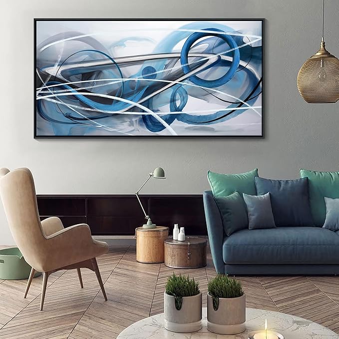Blue Abstract Wall Art Modern Canvas Wall Decor Paintings Abstract Artwork for Living Room Pictures for Bedroom Office Home Decor Framed Artwork Decoration for Walls 29횞58IN