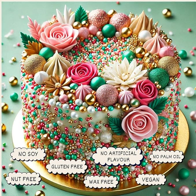 Confect Love Disco Balls Sprinkles Mix | Edible Decorative Pearl Balls in Turquoise, Pink, Gold & White ??Cake Sprinkles for Decorating Cupcakes, Cookies, Cakes, and Party Treats | Vegan, Gluten-Free, Nut-Free, Soy-Free, Dairy-Free, Palm Oil-Free- 4.2