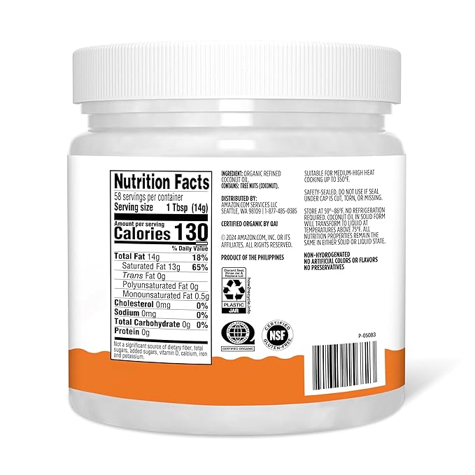 Amazon Grocery, Organic Refined Coconut Oil, 30 Fl Oz (Previously Amazon Fresh, Packaging May Vary)
