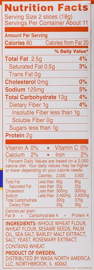 Wasa Flatbread Thins Crackers, Sesame and Sea Salt, 6.7 Ounce (Pack of 5)