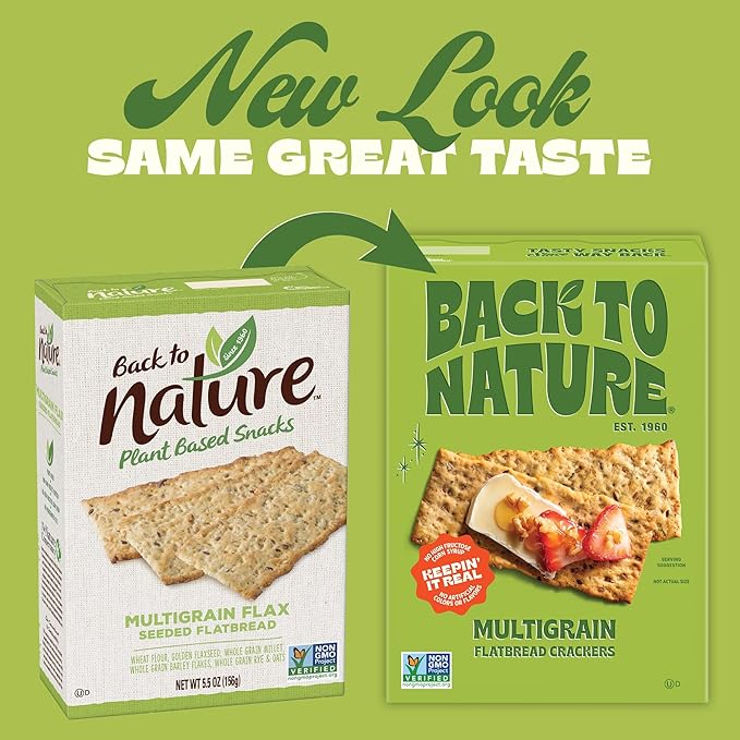 Back to Nature - Multigrain Flax Seeded Flatbread Crackers - Non-GMO, Made with Real Ingredients like Wheat Flour & Whole Grains - Seriously Tasty Snacks - 5 Ounce (Pack of 6)