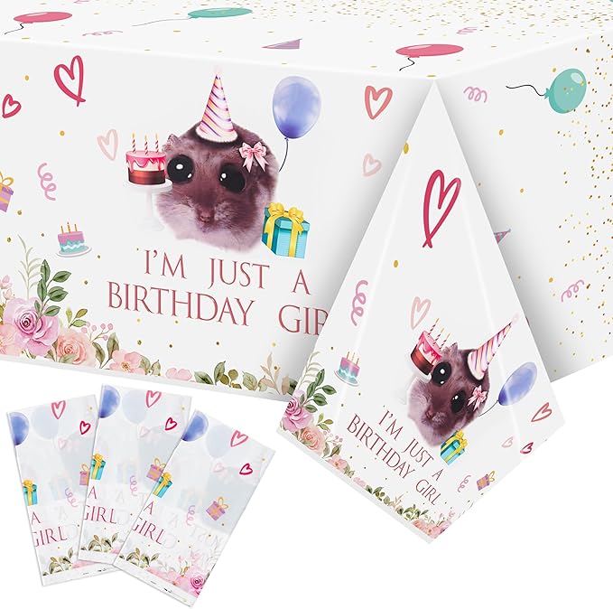 Hamster Party Tablecloths - 3Pcs Cute Hamster Party Table Covers Decorations, Birthday Girl Themed Rectangular Plastic Disposable Table Cloth for Kids Birthday Baby Shower Animals Theme Event Supplies