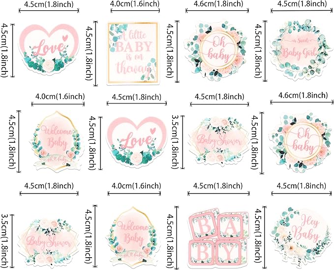 64 PCS Edible Baby Shower Cupcake Toppers Wafer Paper Floral Leaves Welcome Baby Girl Cupcake Picks Edible Love Baby in Bloom Cake Decorations for Gender Reveal Theme Girls Birthday Party Supplies