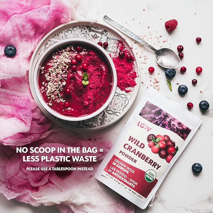 Wild Organic Freeze Dried Cranberry Powder, 3.2 Oz, 18-Day Supply, from Nordic Forests, Raw, No Added Sugar