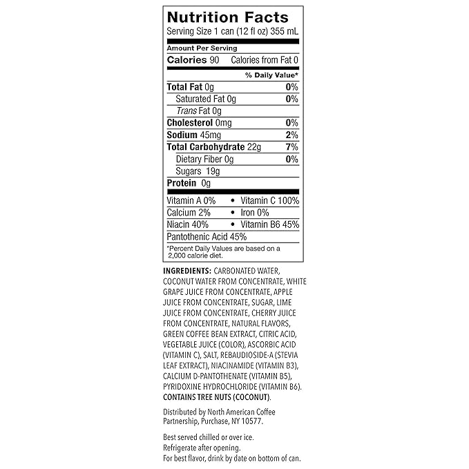 Starbucks - RTD Coffee, Refreshers with Coconut Water, Black Cherry Limeade, 12 fl oz. cans (12 Pack)