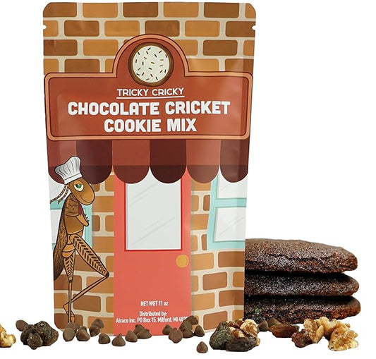 Tricky Cricky Cricket Protein Chocolate Cookie Mix - USA Handmade Edible Cricket Flour Cookie Mix - Real USA Farmed Dried Crickets in Each Cookie - Edible Bugs Baked in for High Protein - 11 Ounce Bag