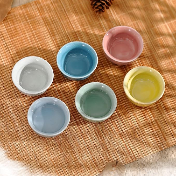 Skyley 6 Pieces Korean Soju Shot Glasses Sets Porcelain Cups Korean Ceramic Cups Tea Accessories Drinkware, Handcrafted Ceramic (Morandi,Classic Pattern)