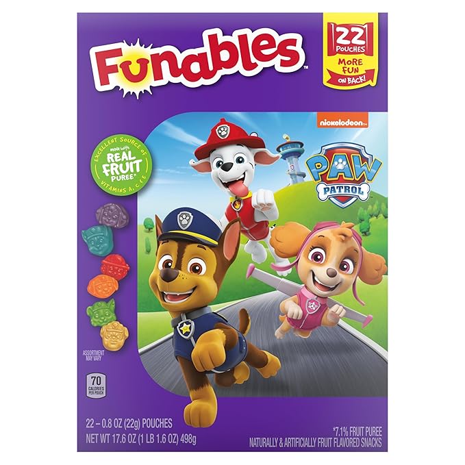 Funables Fruity Snacks, PAW Patrol, Assorted Fruit, Flavored Snacks, 0.8 oz 22 ct (Pack of 2)